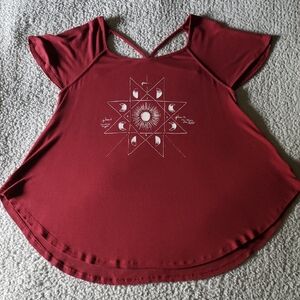 AE Boho Celestial Sun & Moon Phases Strappy Back Cap Sleeve Tee